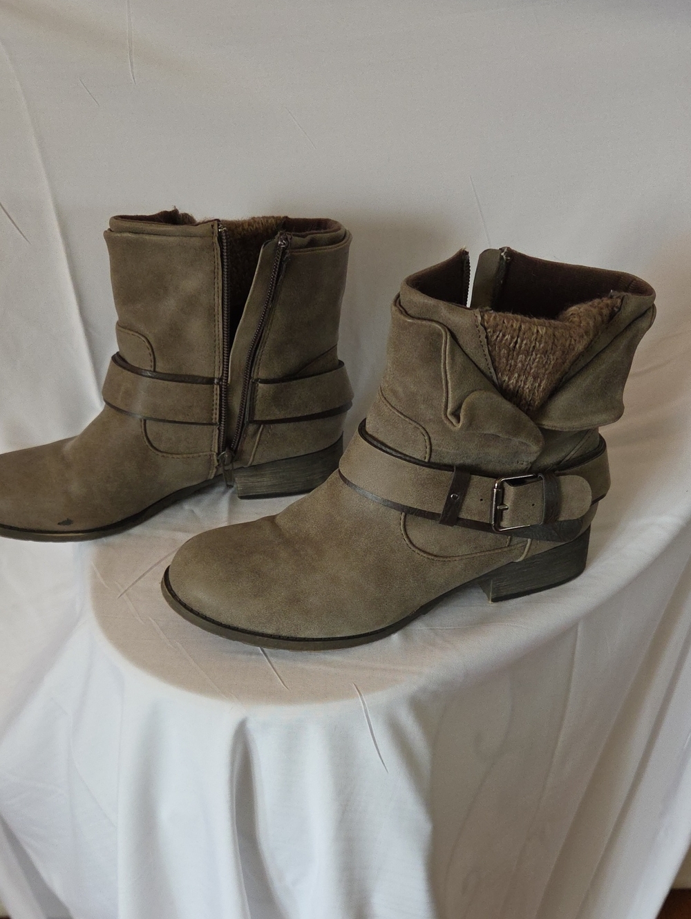 SO Taupe Faux-Suede Buckle Ankle Booties